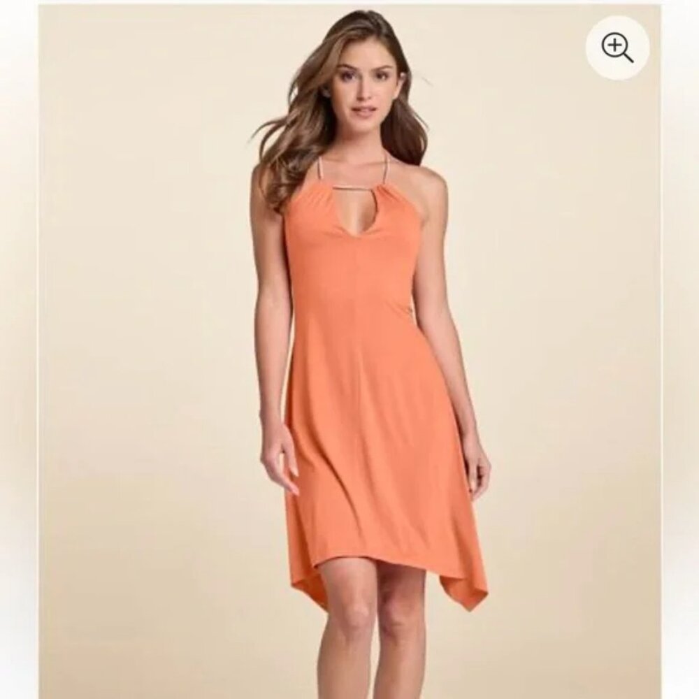 Venus orange halter Dress rhinestone embellished chain neck Size XS